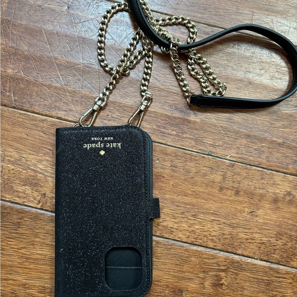 NWOTKate Spade Black Magnetic Wrap  Chain Crossbody Iphone 12 mini Case - Picture 1 of 7